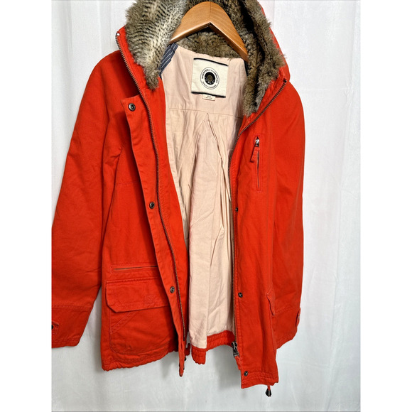 Women's Orange Barn Chore Jacket Faux Fur Hood Size M Fall Outerwear Outfit EUC - Picture 2 of 15
